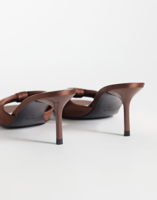 Mango – Satin-Mules in Braun mit Absatz, 3 von 4