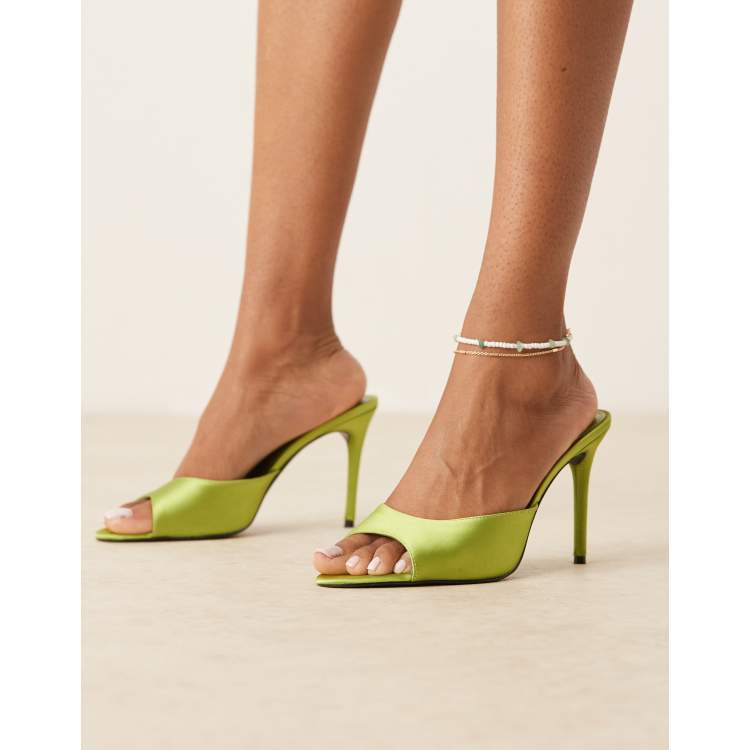 Mango satin open back heel in lime green ASOS