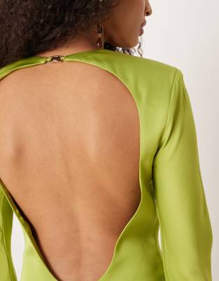 Mango Satin Open Back Long Sleeve Mini Dress In Gold