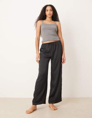 Mango Satin Pajama Drawstring Pajama Pants In Gray