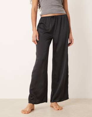 Mango Satin Pajama Drawstring Pajama Pants In Gray