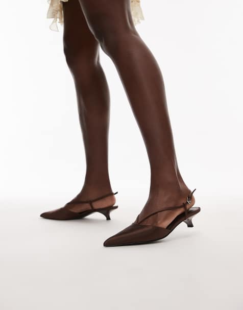 Mango satin pointed kitten heel in brown - view 1