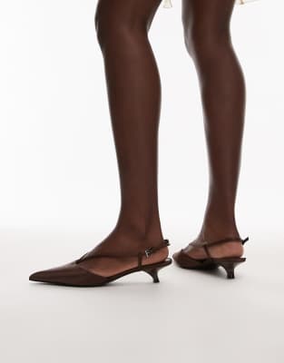 Mango Satin Pointed Kitten Heels In Brown