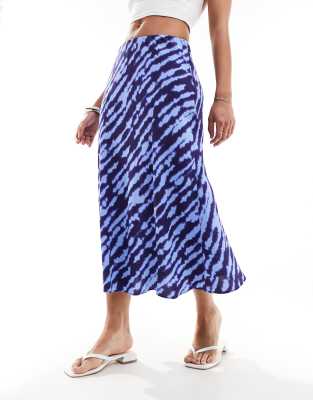 Mango Satin Printed Midi Skirt In Blue