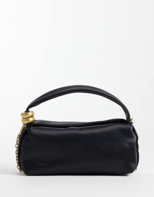 Mango Satin Purse With Hardware Detailing In Black