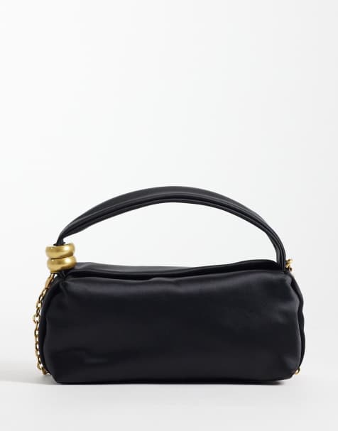 Mango satin purse with hardware detailing in black - view 1