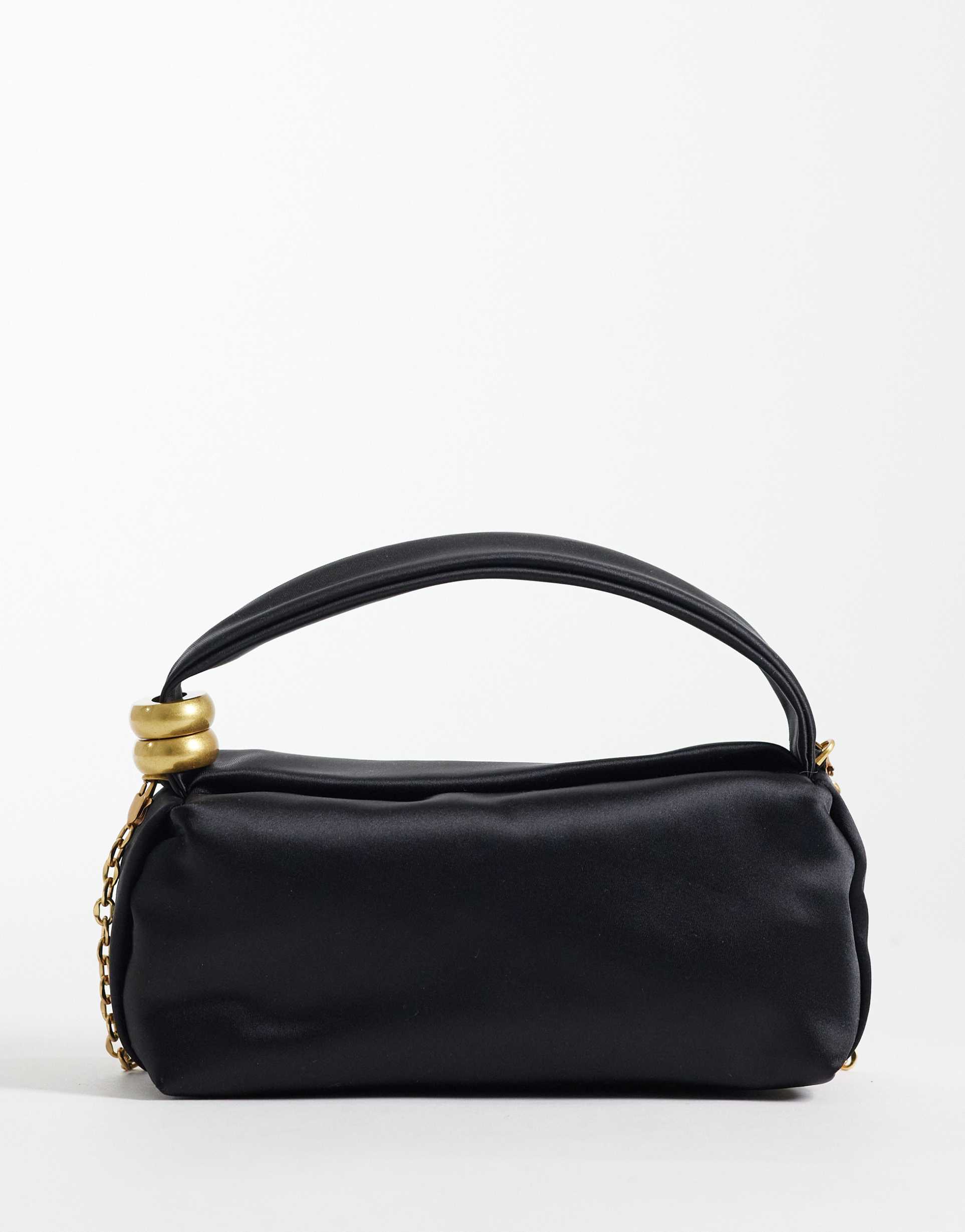 mango satin purse with hardware detailing in black