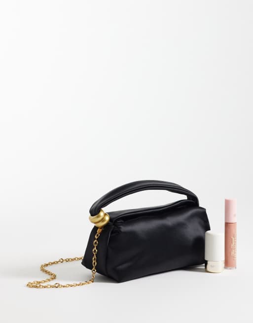 Mango satin purse with hardware detailing in black, 2 of 4