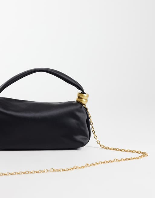 Mango satin purse with hardware detailing in black, 4 of 4
