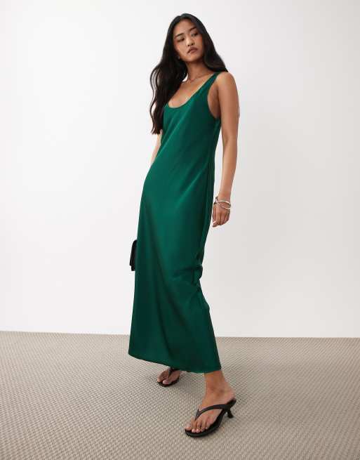 silk forest green dress TIANA MATTE SILK SATIN DRESS 2 / Forest Green/White main image 0