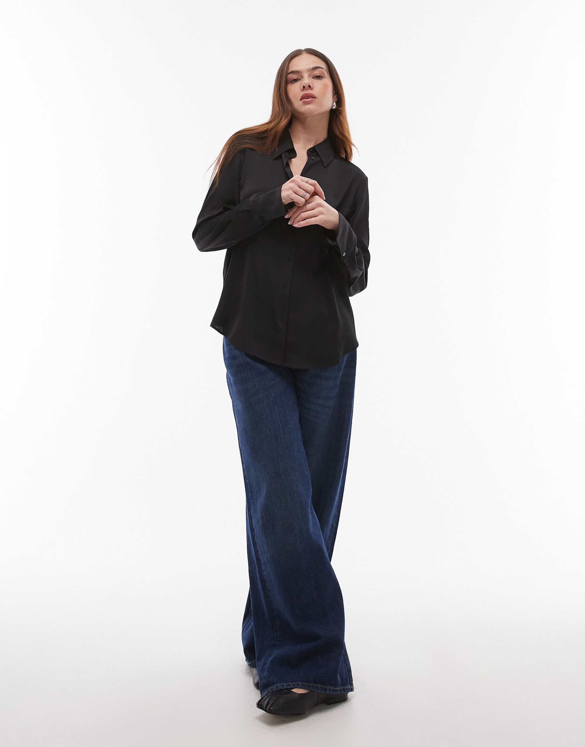 mango satin shirt in black