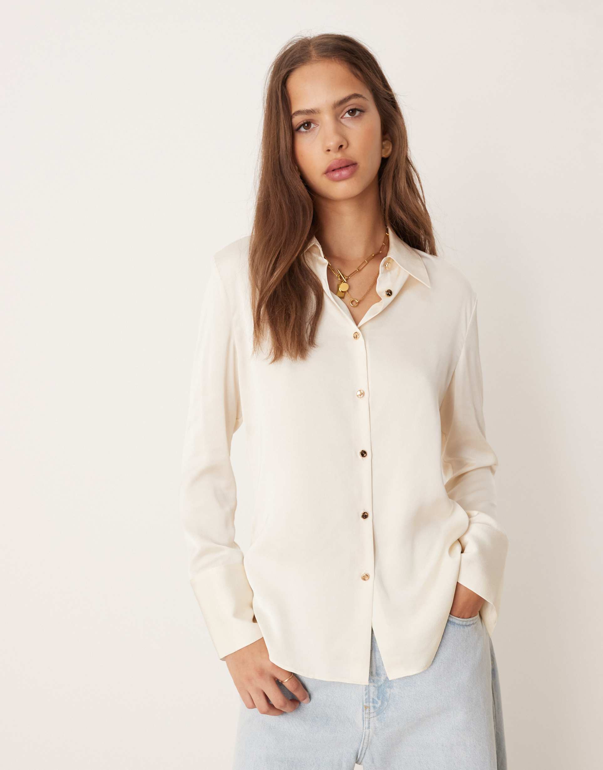 mango satin shirt in cream
