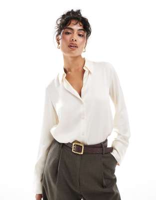 Mango Satin Shirt In White