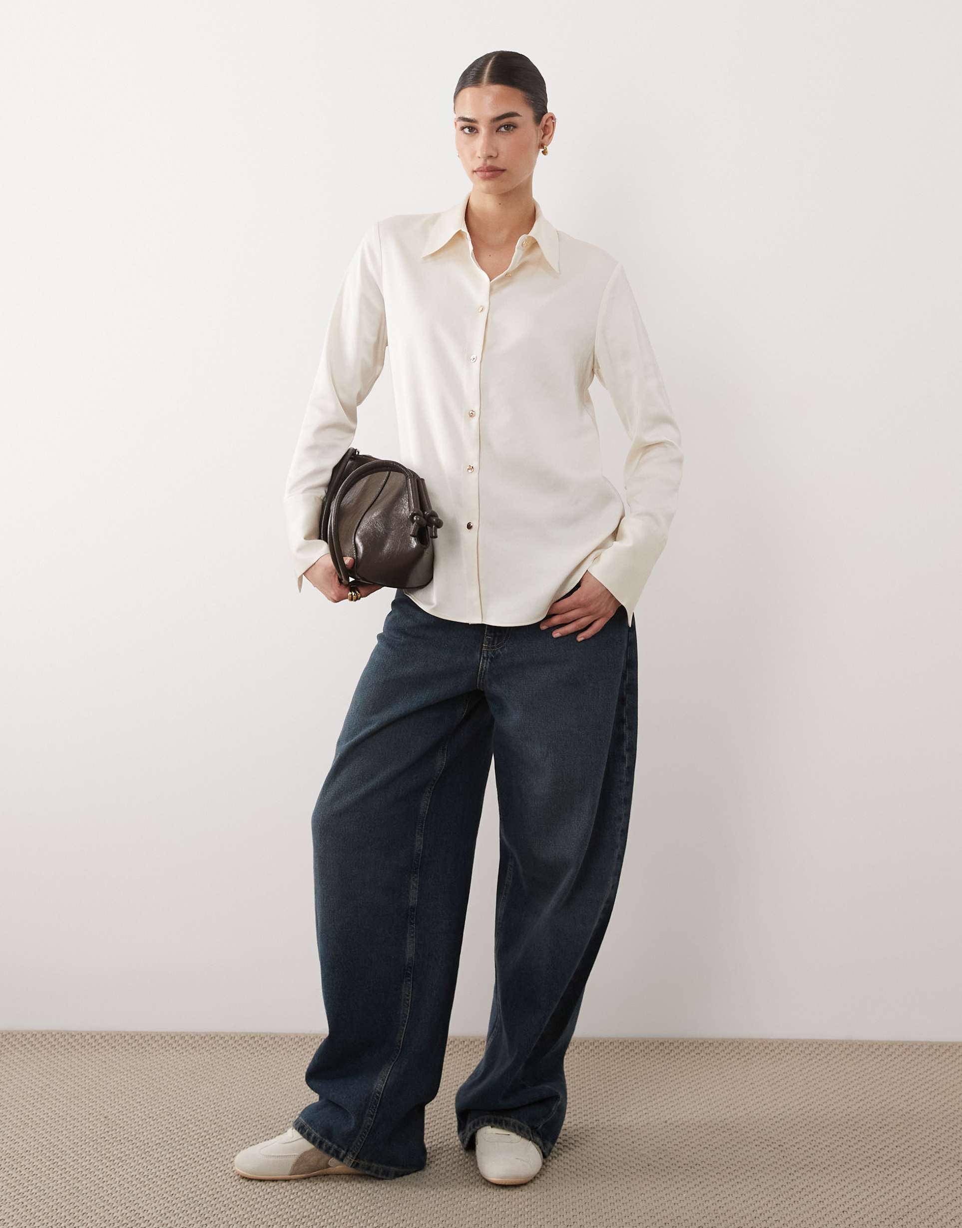 mango satin shirt in white