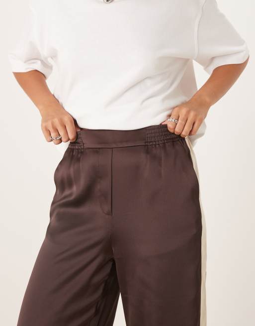 Mango satin side stripe trouser in brown, 4 of 5