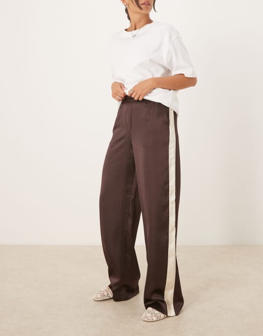 Mango satin side stripe trouser in brown, 5 of 5
