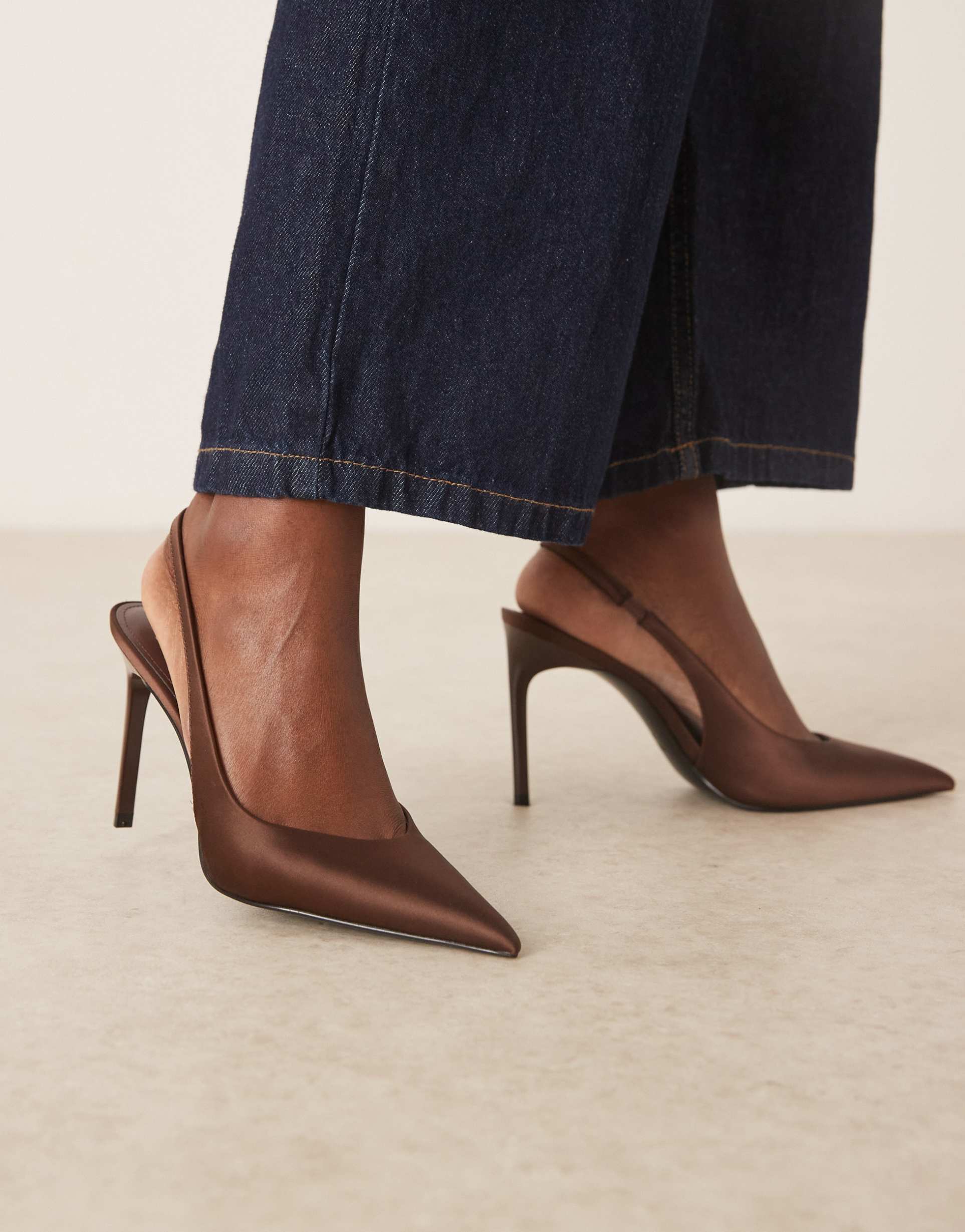 mango satin slingback heels in brown