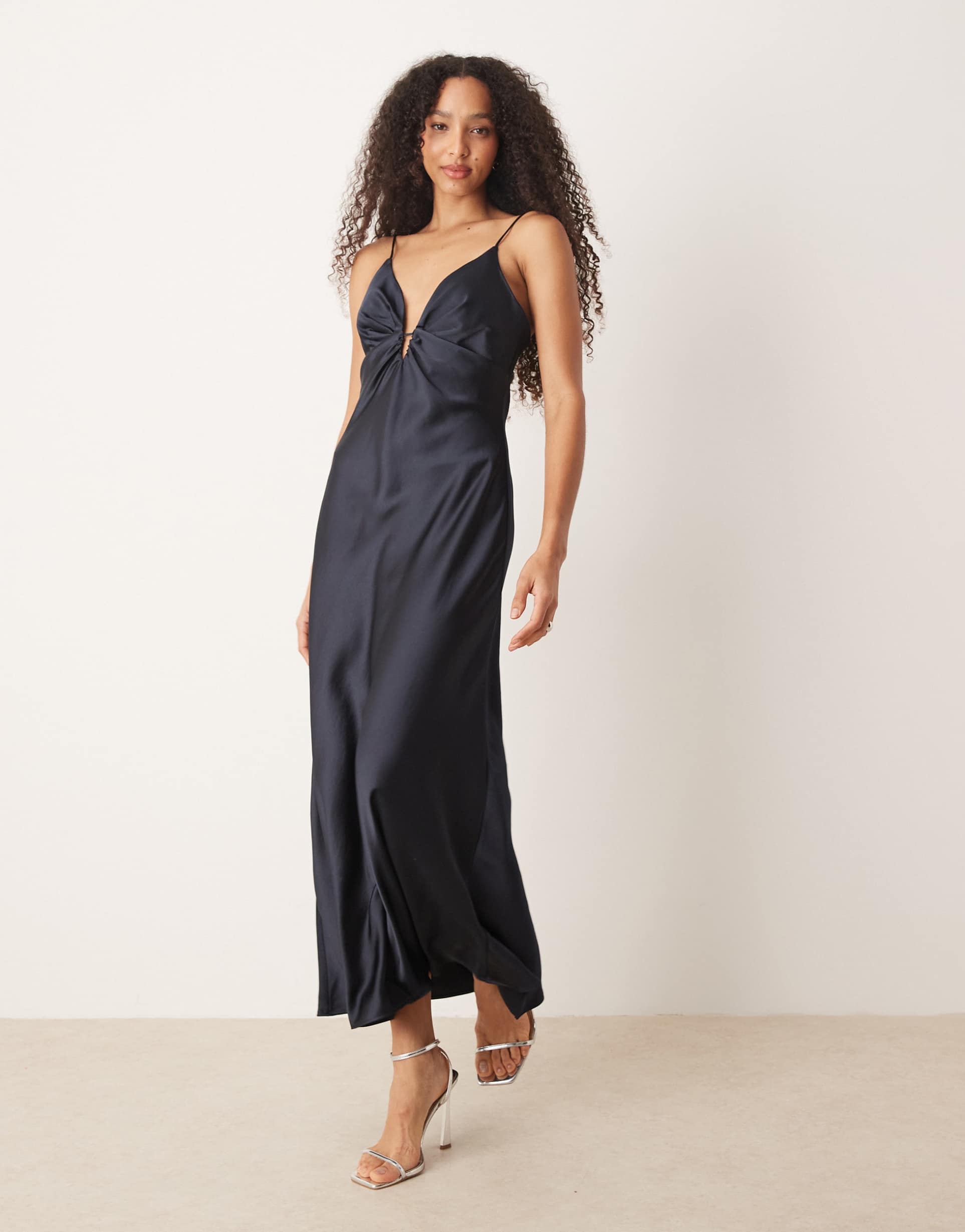 mango satin slip dress in navy