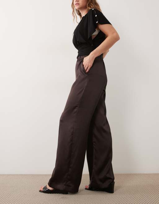 Mango satin straight trouser in brown, 2 of 5