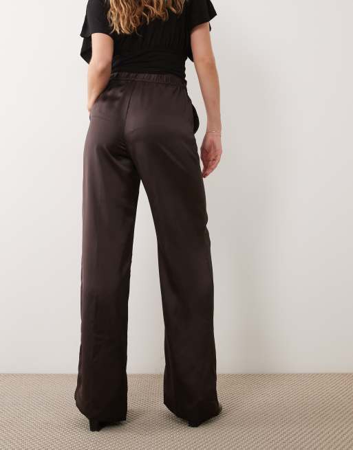 Mango satin straight trouser in brown, 3 of 5