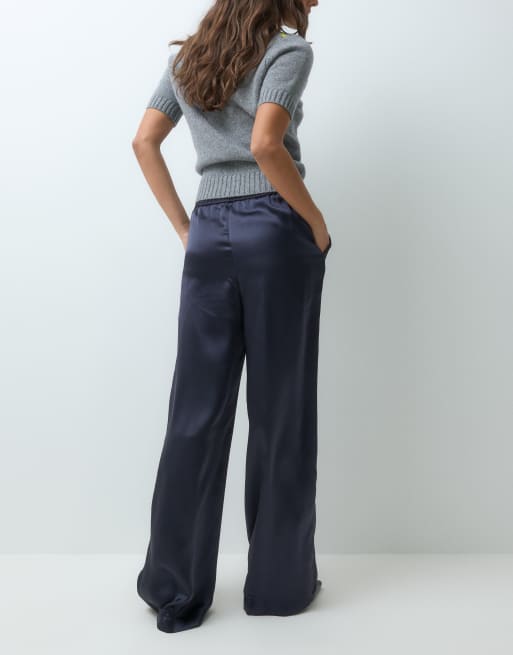 Mango satin straight trouser in navy, 5 of 5