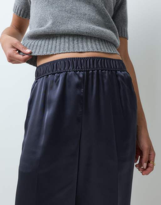 Mango satin striaght trouser in navy, 2 of 5