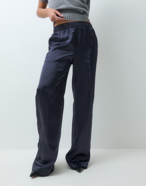 Mango satin striaght trouser in navy, 3 of 5