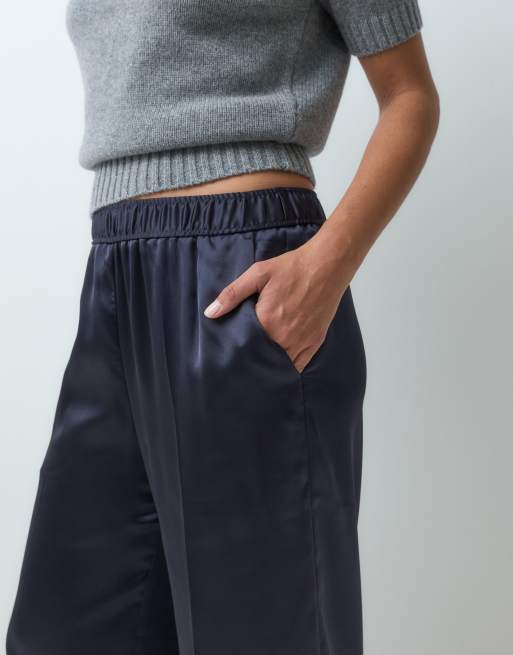 Mango satin striaght trouser in navy, 4 of 5