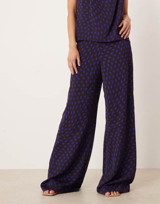Mango satin wide leg trouser co-ord in brown polka dot, 3 of 5