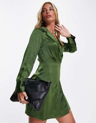 Mango Satin Wrap Dress In Green ModeSens