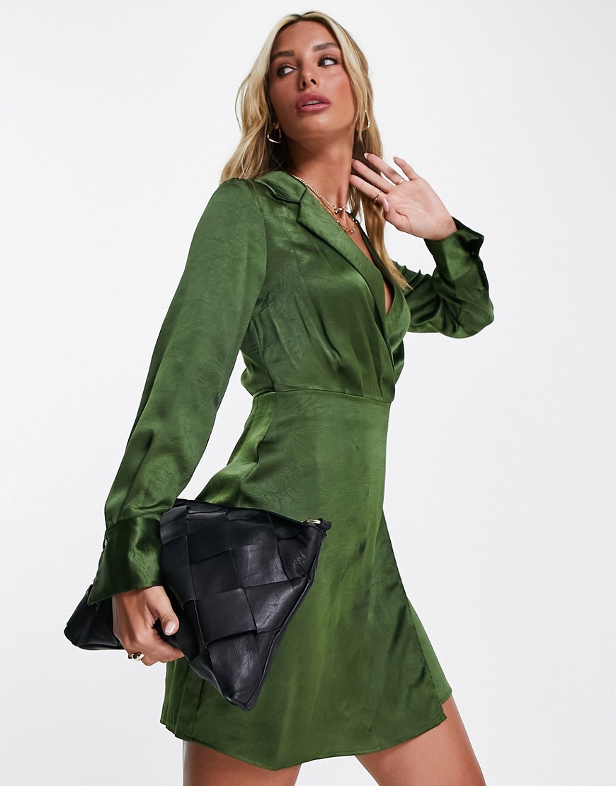 Mango Satin Wrap Dress In Green | ModeSens