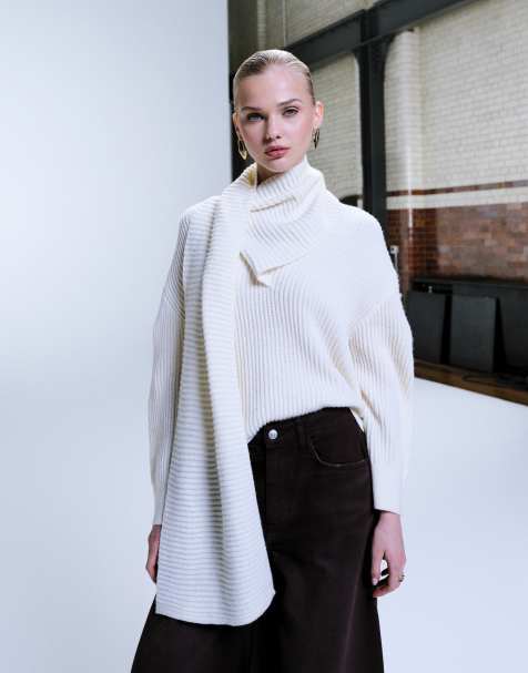 Mango scarf detail jumper in cream - view 1