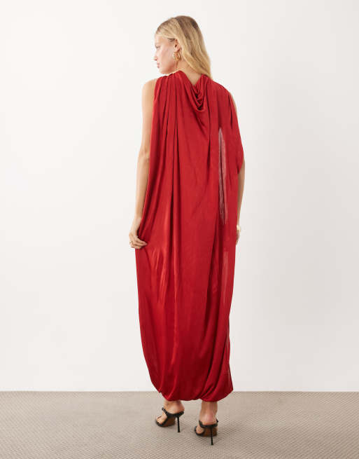 Mango scarf detail off shoulder maxi dress in red, 4 of 4