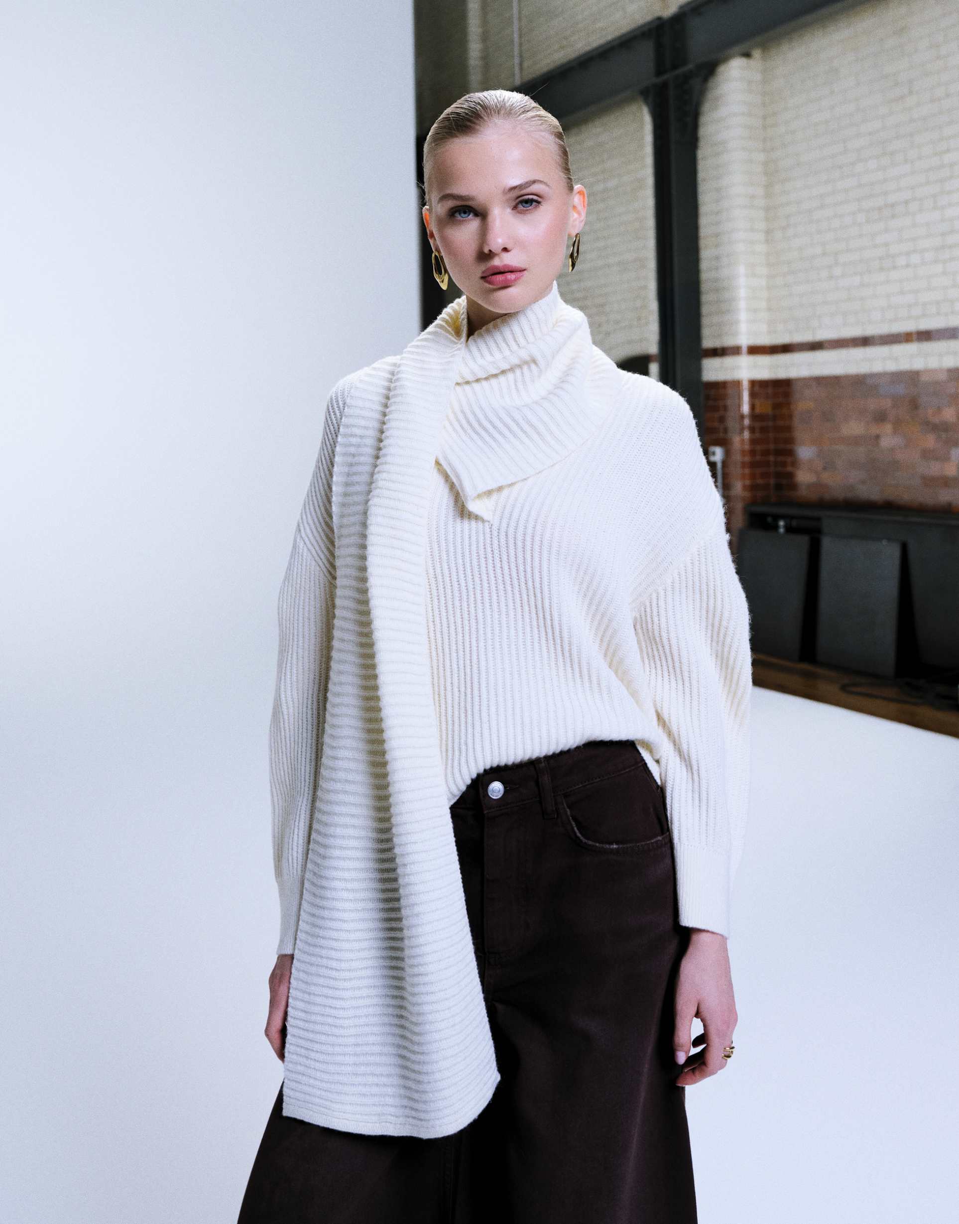 mango scarf detail sweater in cream