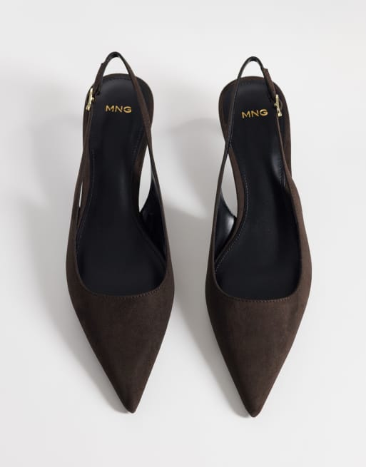 Mango scarpa décolleté slingback con tacco basso marrone, 2 di 4