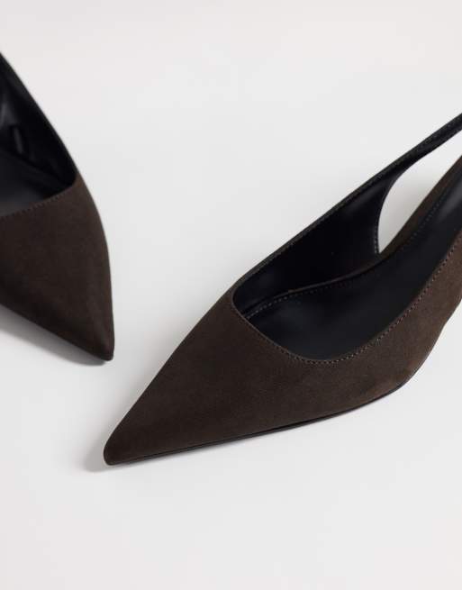 Mango scarpa décolleté slingback con tacco basso marrone, 3 di 4
