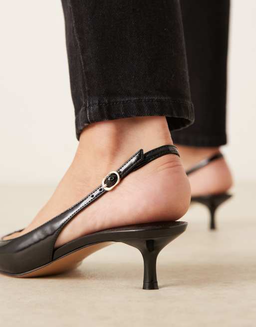 Mango - Scarpe a punta con tacco basso nere in pelle sintetica con cinturino posteriore , 4 di 4