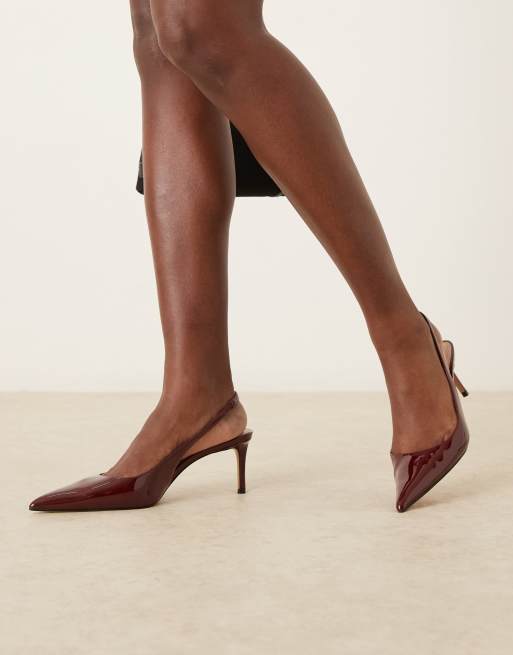 Mango - Scarpe a punta in pelle sintetica con tacco e cinturino posteriore bordeaux, 4 di 4