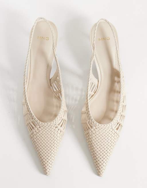 Mango - Scarpe con cinturino posteriore e tacchetti a spillo in pelle sintetica intrecciata beige, 2 di 4
