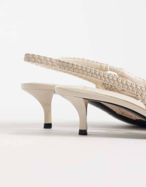 Mango - Scarpe con cinturino posteriore e tacchetti a spillo in pelle sintetica intrecciata beige, 4 di 4