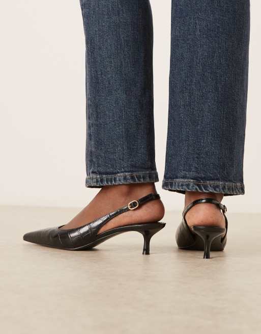 Mango - Scarpe con tacchetti a spillo nero effetto coccodrillo con cinturino posteriore, 4 di 4
