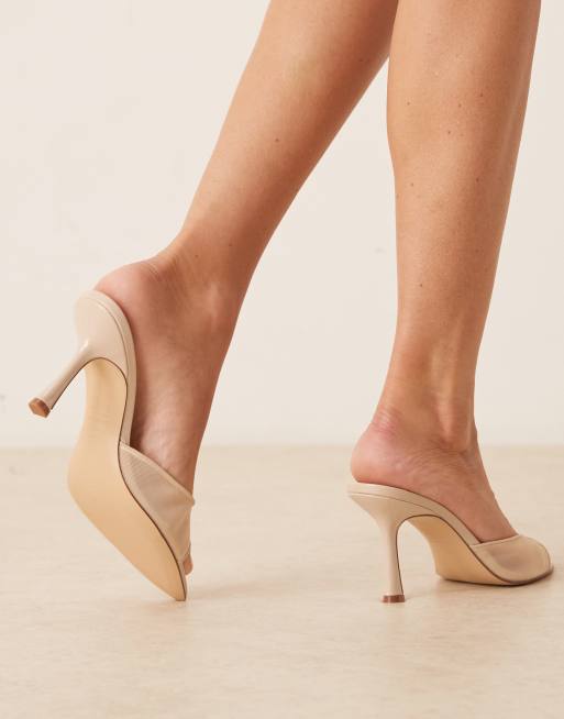Mango - Scarpe con tacco a punta aperte sul retro in rete écru, 3 di 4