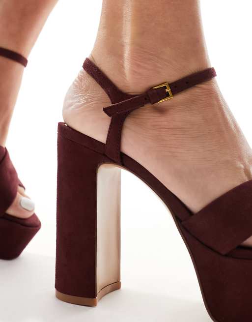 Mango Scarpe con tacco e plateau spesso bordeaux con fascette