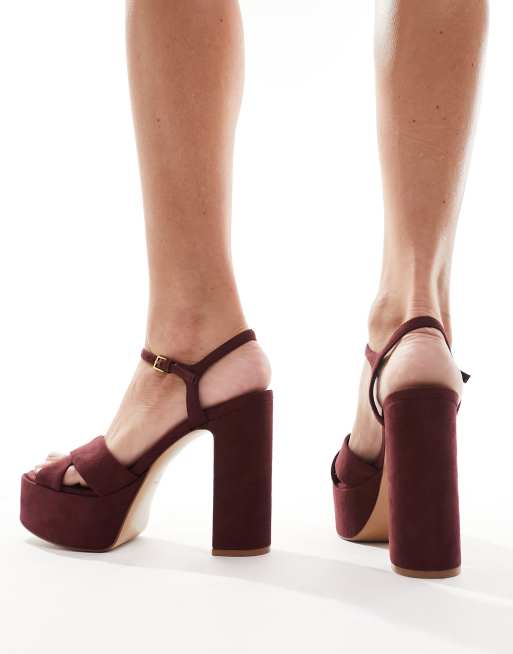 Mango - Scarpe con tacco e plateau spesso bordeaux con fascette sottili