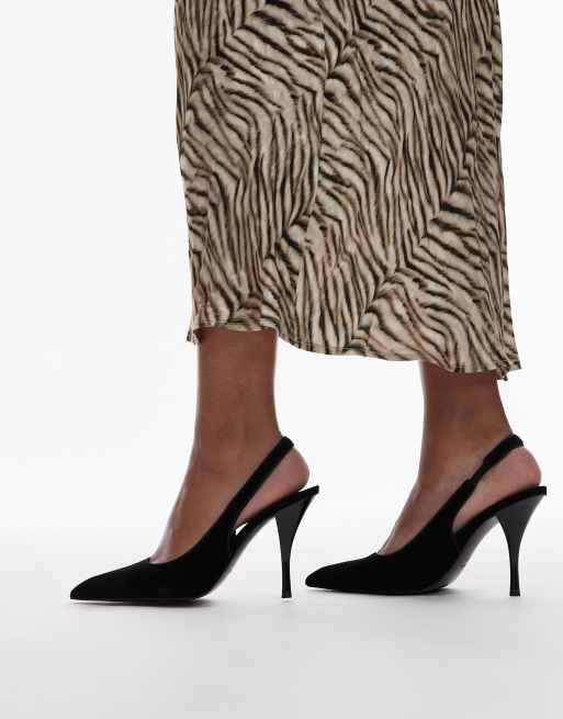 Mango Scarpe con tacco nere in velluto con cinturino posteriore