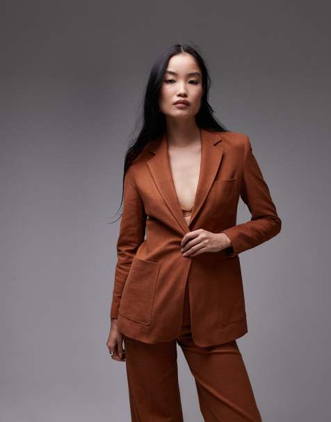 Mango – Schmal geschnittener Blazer aus Baumwolle in Dunkelorange, Kombiteil - view 1