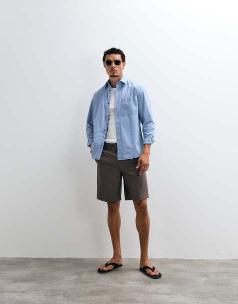 Mango schmal gestreifte schmal geschnittene Shorts in Grau - view 1