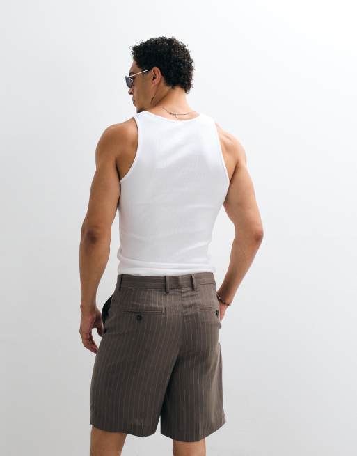 Mango schmal gestreifte schmal geschnittene Shorts in Grau, 5 von 5
