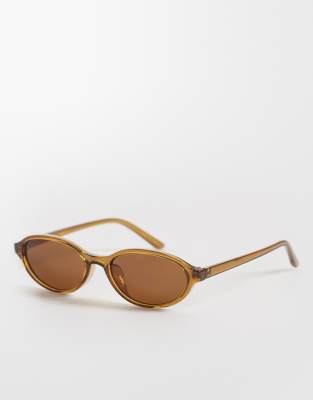 Mango - Schmale, ovale Sonnenbrille in Braun-Brown
