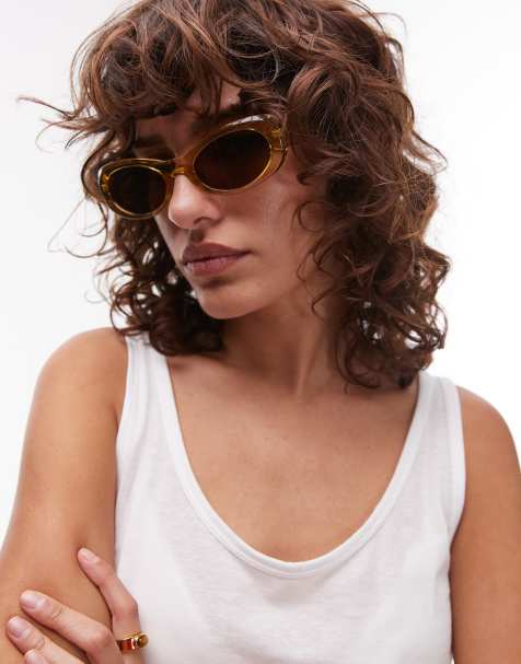 Mango – Schmale, ovale Sonnenbrille in Gelb - view 1